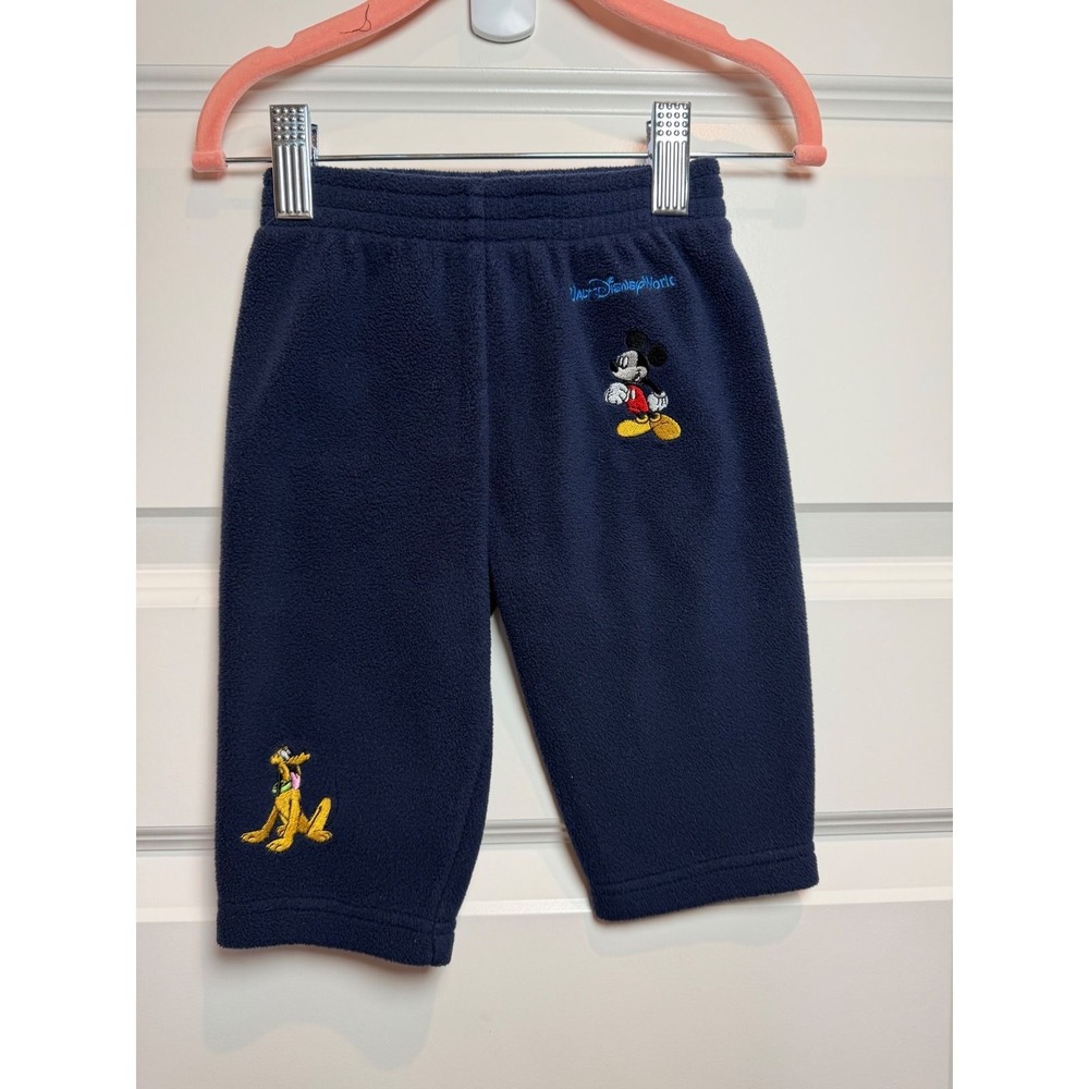 Walt Disney World Kids Navy Blue Fleece Pants Mickey Pluto Donald Goofy 6M 90s